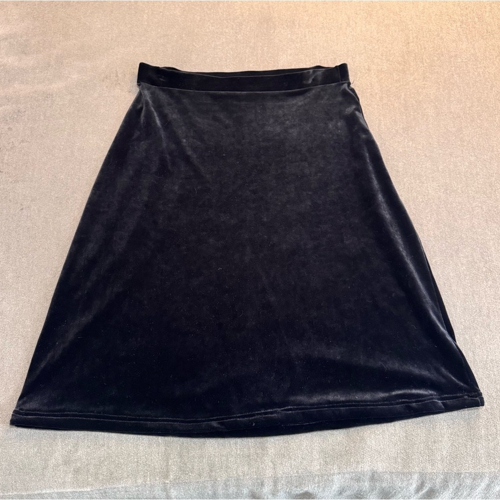 Vintage Central Park West Black Velvet Midi Skirt